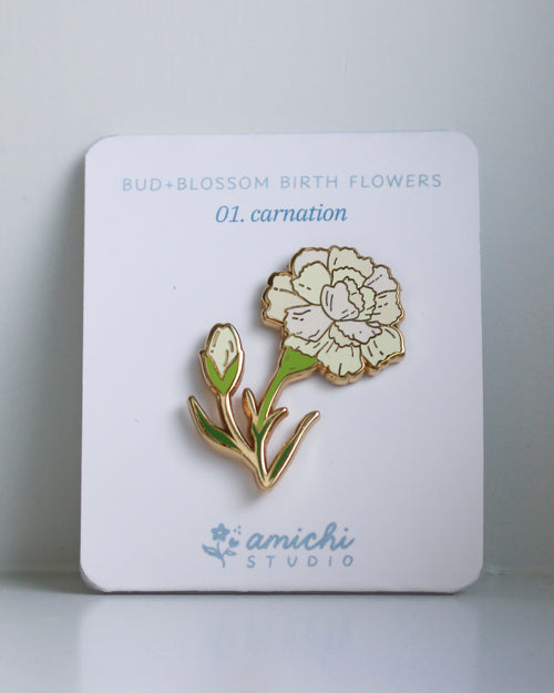 01. Carnation ✿ bud+blossom | Birth Flower Enamel Pin